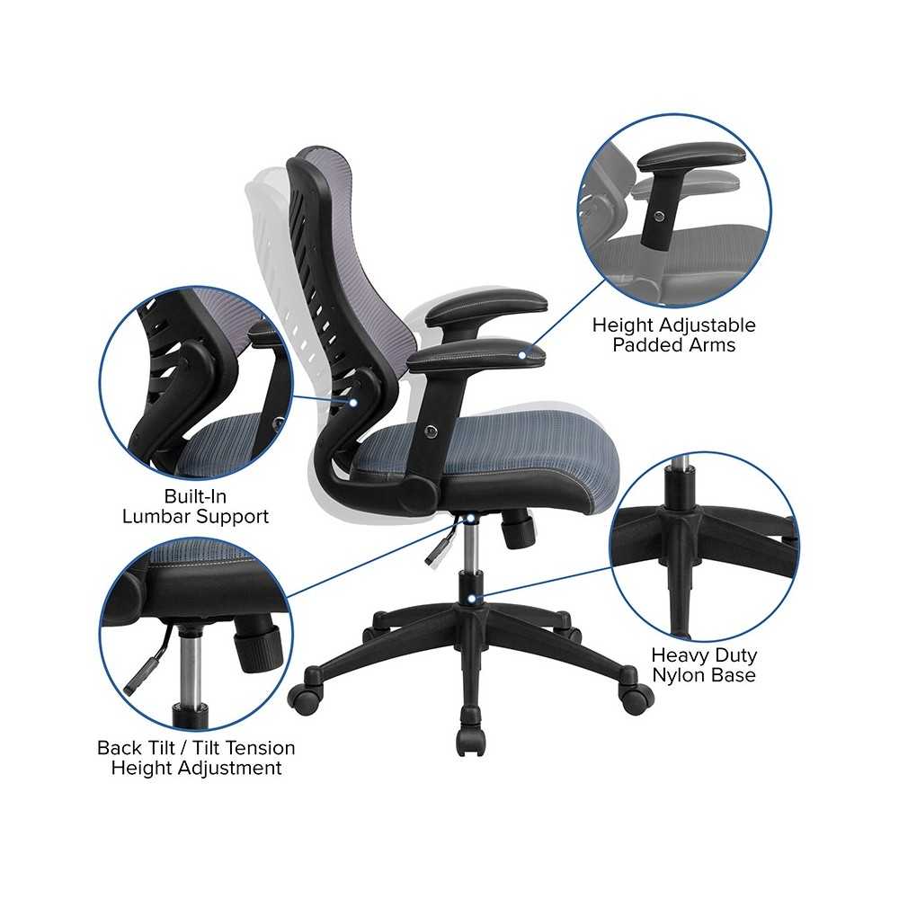 High Back Designer Gray Mesh Executive Swivel Ergonomic Office Chair with Adjustable Arms