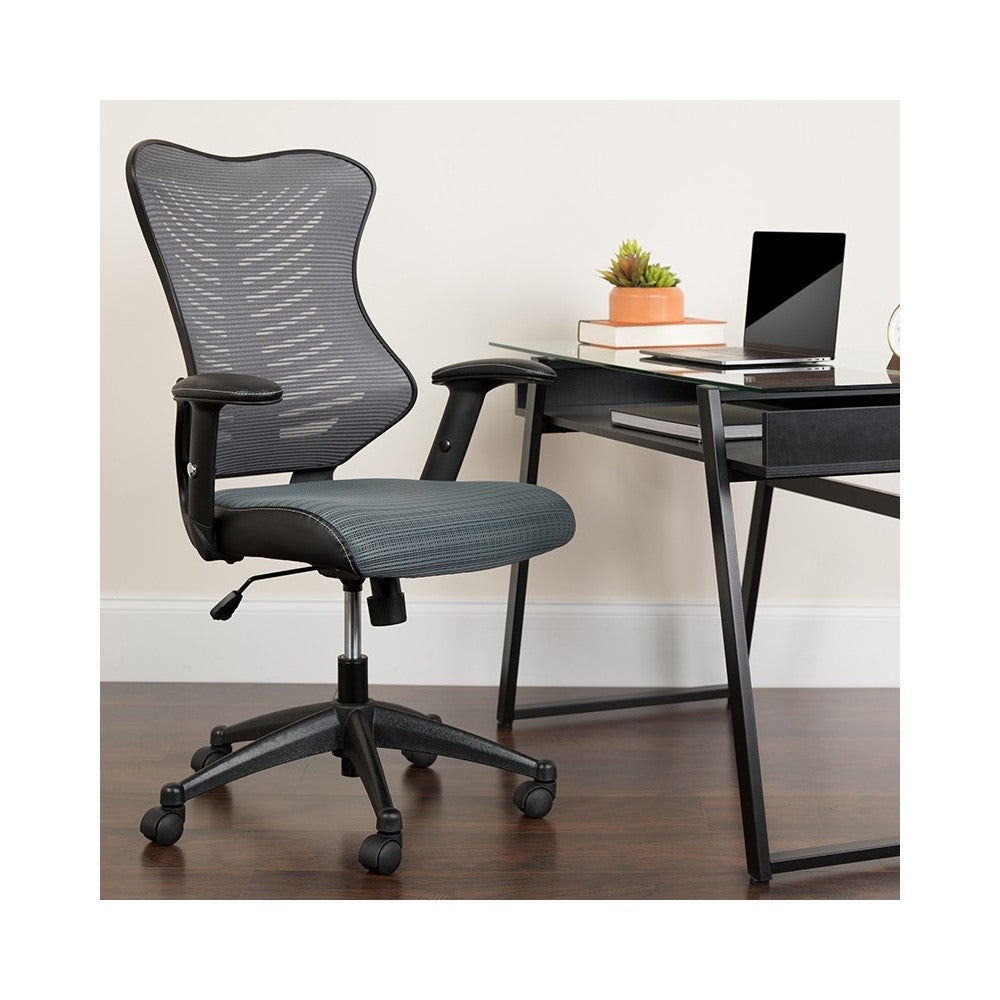 High Back Designer Gray Mesh Executive Swivel Ergonomic Office Chair with Adjustable Arms