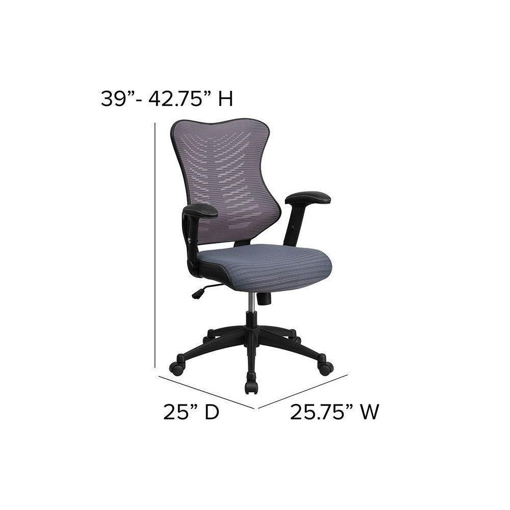 High Back Designer Gray Mesh Executive Swivel Ergonomic Office Chair with Adjustable Arms