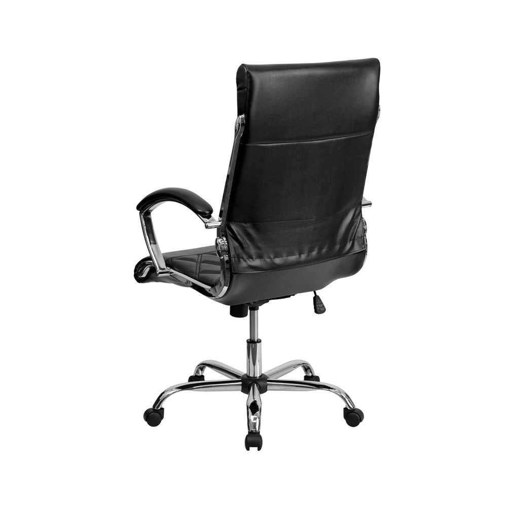 High Back Designer Quilted Black LeatherSoft Executive Swivel Office Chair with Chrome Base and Arms