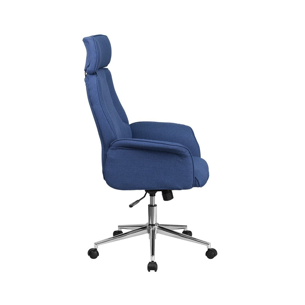 High Back Desk Chair | Blue Upholstered Swivel Chair for Desk and Office