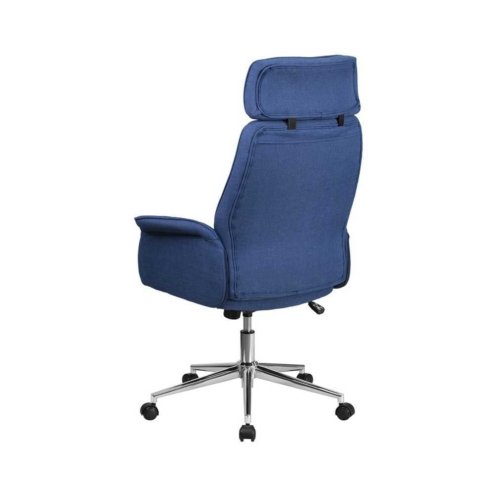 High Back Desk Chair | Blue Upholstered Swivel Chair for Desk and Office
