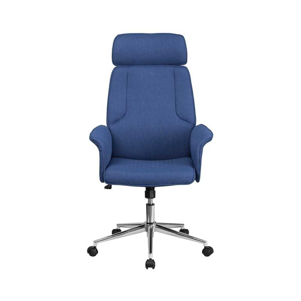 High Back Desk Chair | Blue Upholstered Swivel Chair for Desk and Office