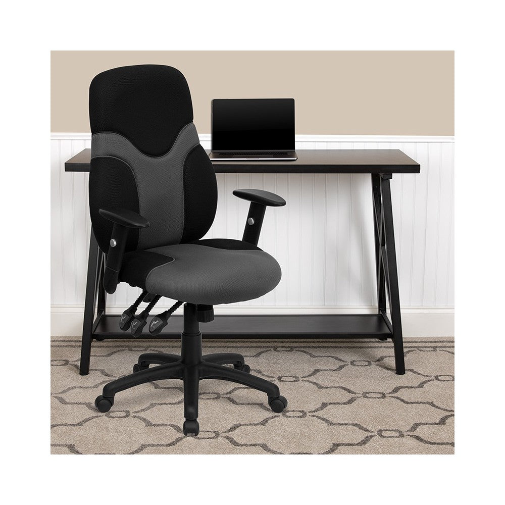 High Back Ergonomic Black and Gray Mesh Swivel Task Office Chair with Adjustable Arms