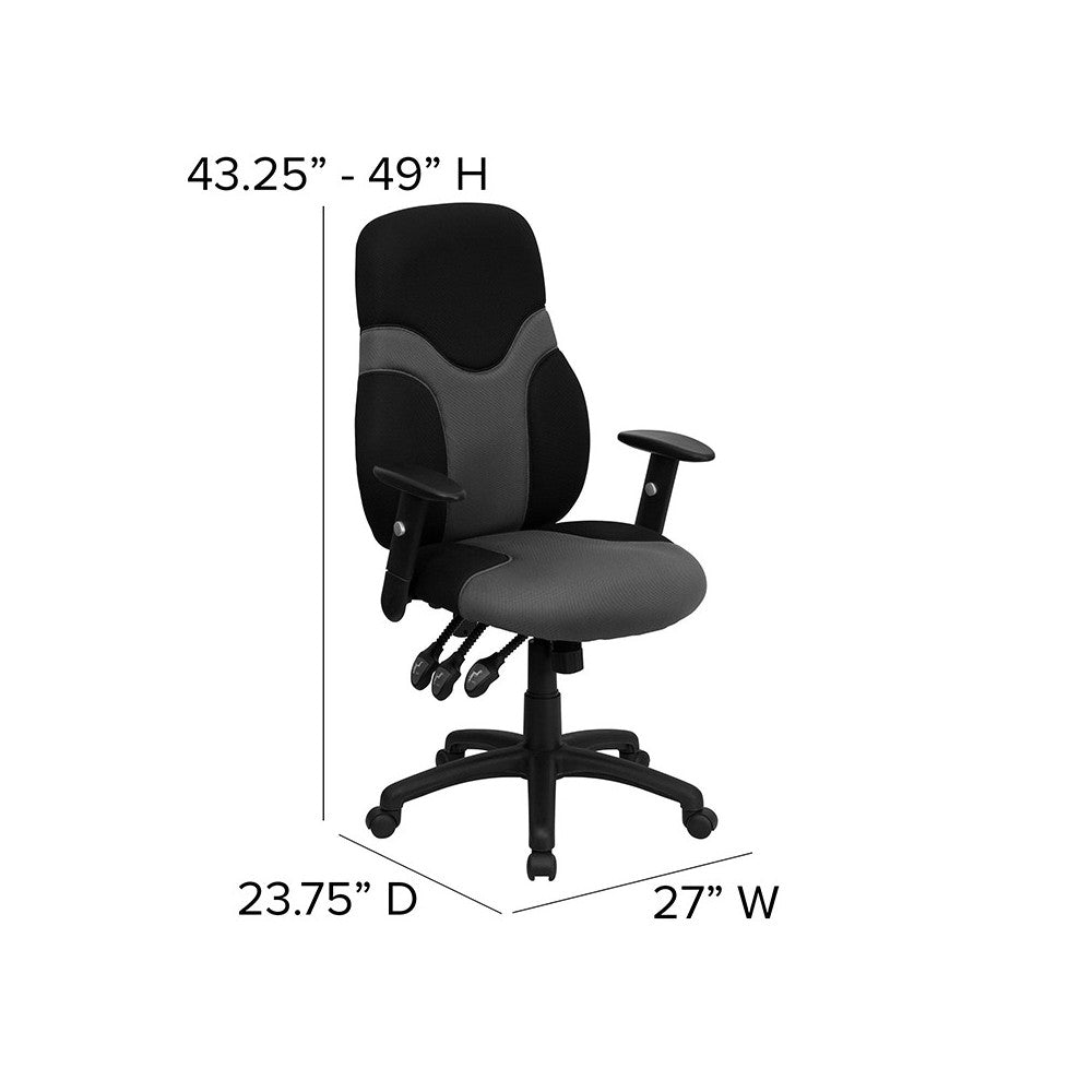 High Back Ergonomic Black and Gray Mesh Swivel Task Office Chair with Adjustable Arms
