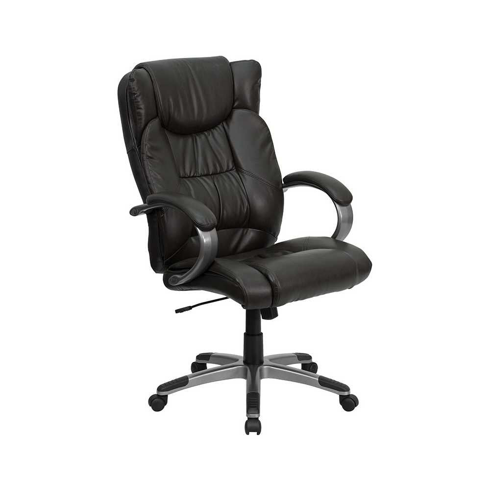 High Back Espresso Brown LeatherSoft Executive Swivel Office Chair with Titanium Nylon Base and Loop Arms