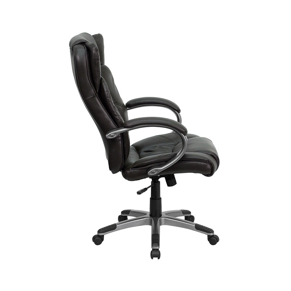 High Back Espresso Brown LeatherSoft Executive Swivel Office Chair with Titanium Nylon Base and Loop Arms