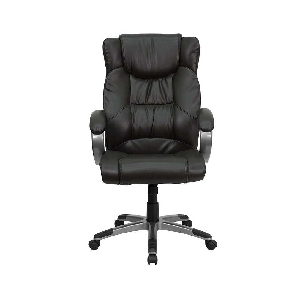 High Back Espresso Brown LeatherSoft Executive Swivel Office Chair with Titanium Nylon Base and Loop Arms