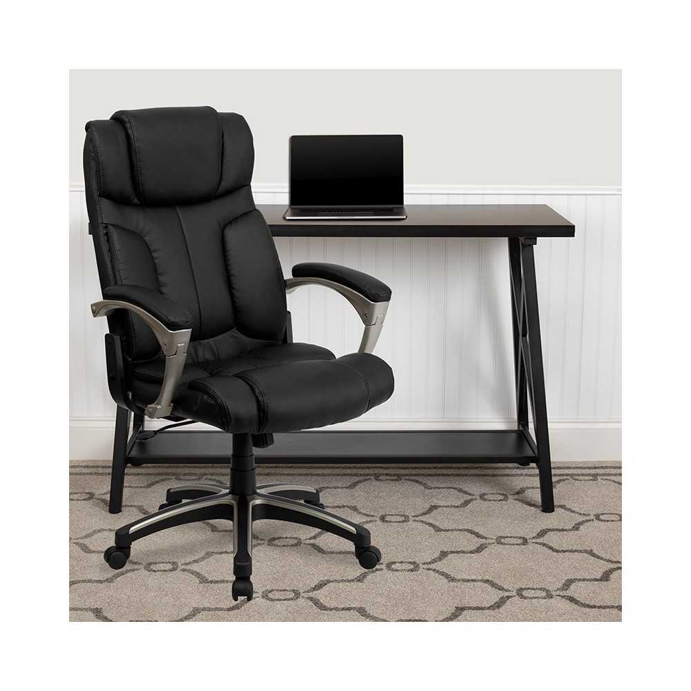 High Back Folding Black LeatherSoft Executive Swivel Office Chair with Arms