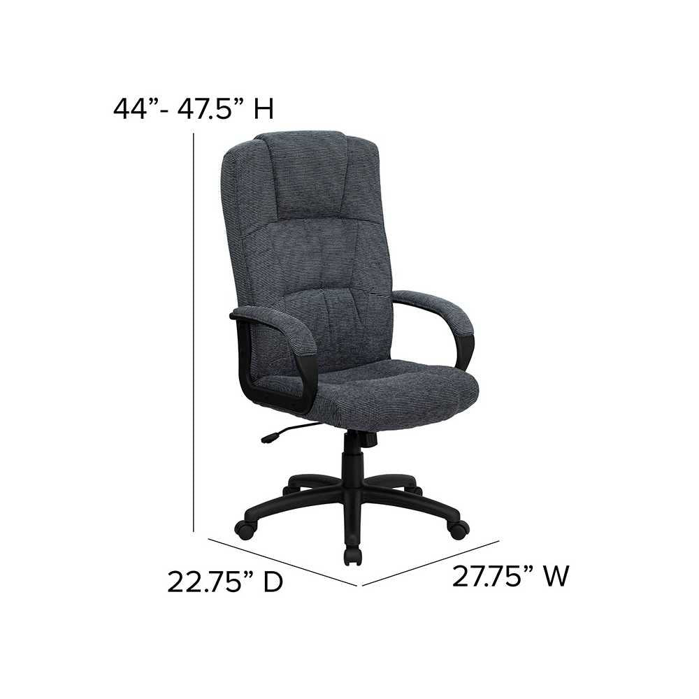 High Back Gray Fabric Executive Swivel Office Chair with Arms