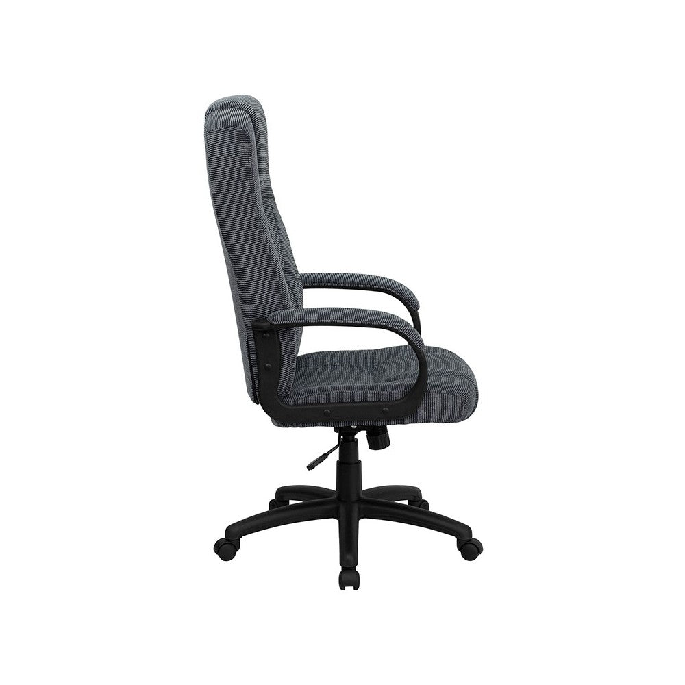 High Back Gray Fabric Executive Swivel Office Chair with Arms