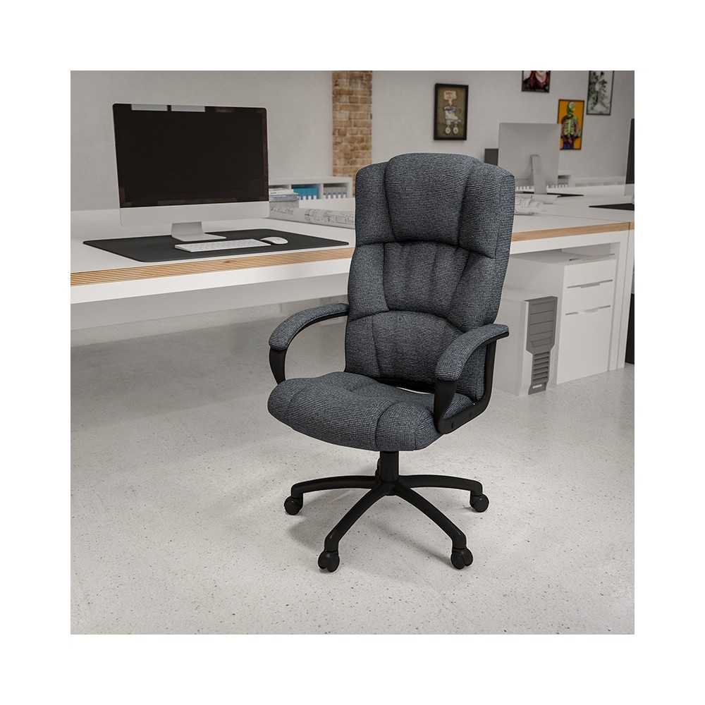 High Back Gray Fabric Executive Swivel Office Chair with Arms