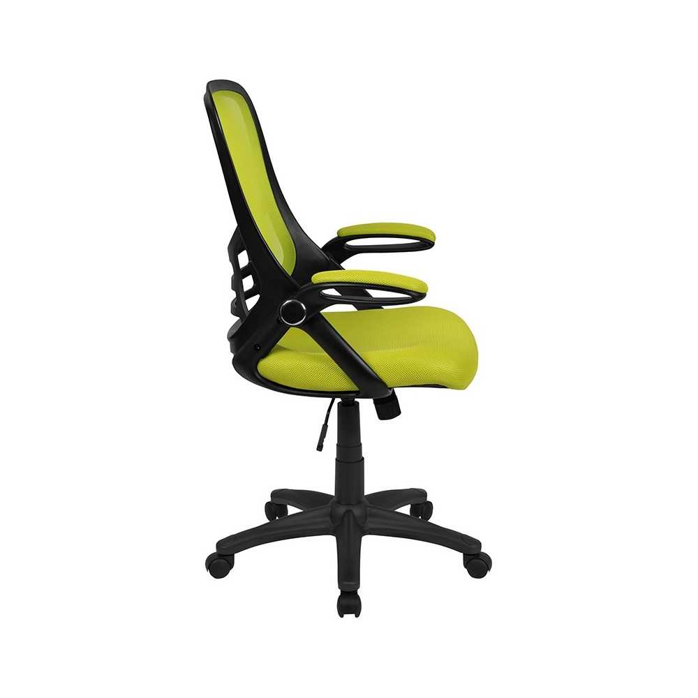 High Back Green Mesh Ergonomic Swivel Office Chair with Black Frame and Flip-up Arms