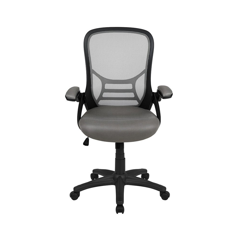 High Back Light Gray Mesh Ergonomic Swivel Office Chair with Black Frame and Flip-up Arms