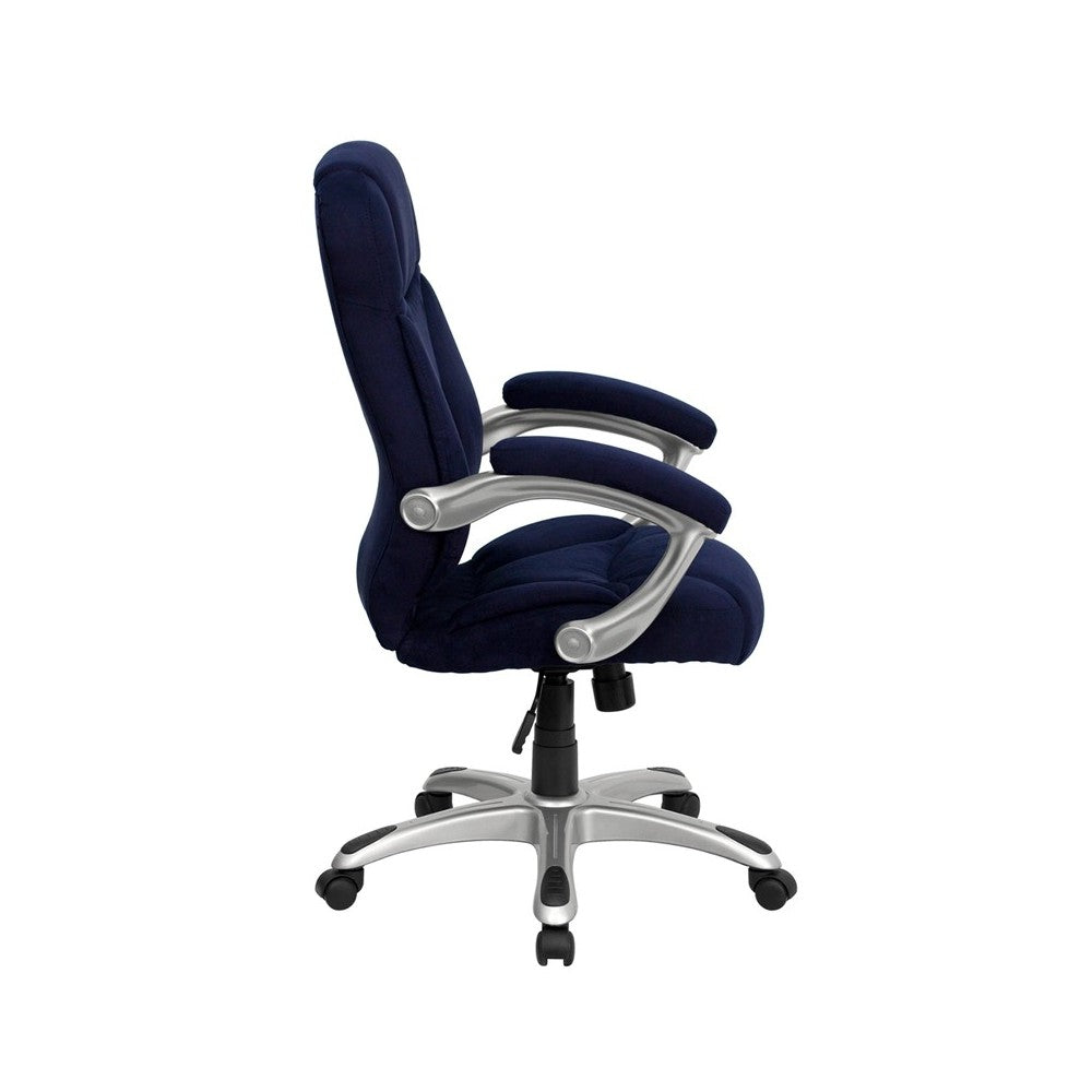 High Back Navy Blue Microfiber Contemporary Executive Swivel Ergonomic Office Chair with Arms