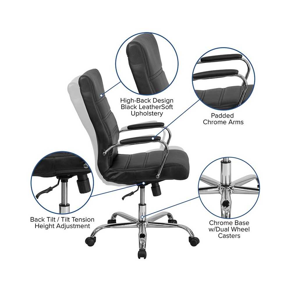High Back Office Chair | High Back LeatherSoft Executive Office Swivel Chair with Wheels