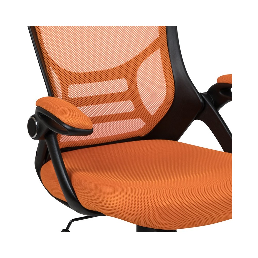 High Back Orange Mesh Ergonomic Swivel Office Chair with Black Frame and Flip-up Arms