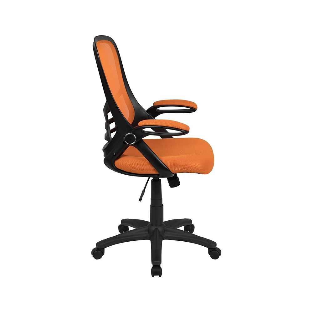 High Back Orange Mesh Ergonomic Swivel Office Chair with Black Frame and Flip-up Arms