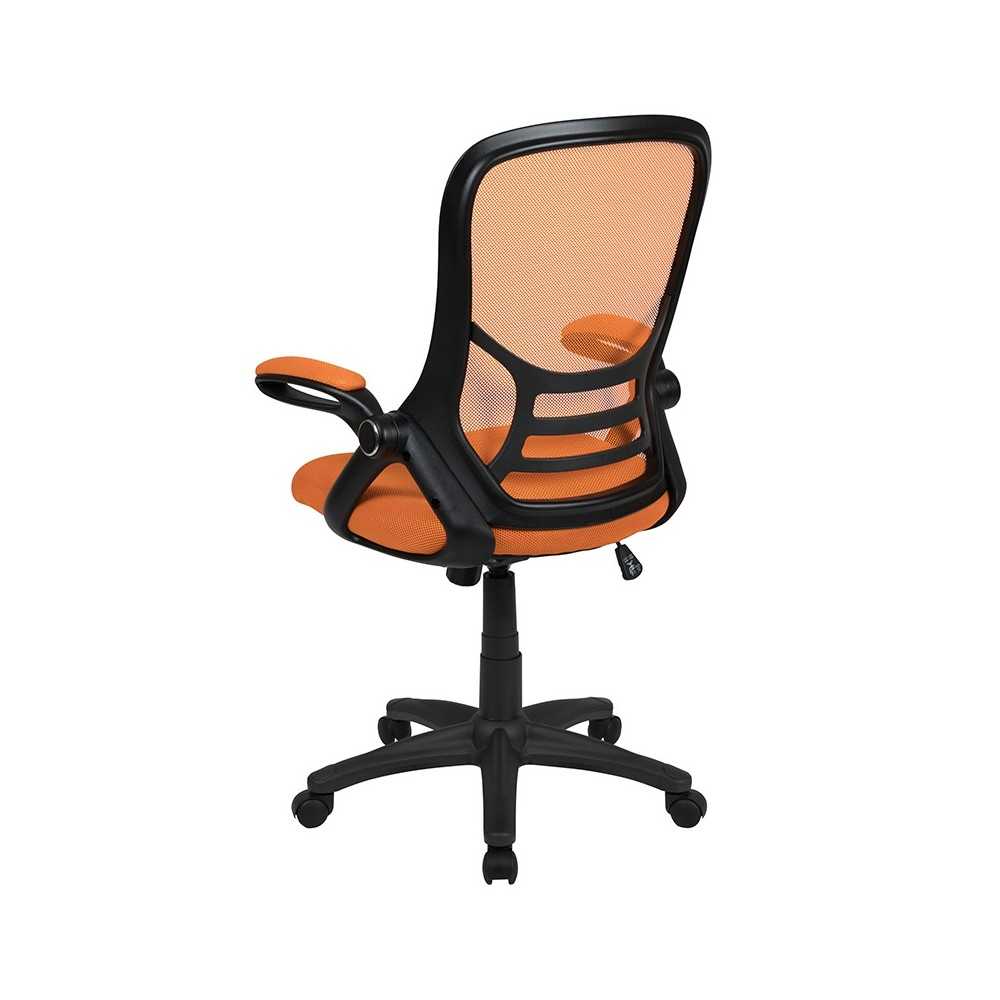 High Back Orange Mesh Ergonomic Swivel Office Chair with Black Frame and Flip-up Arms