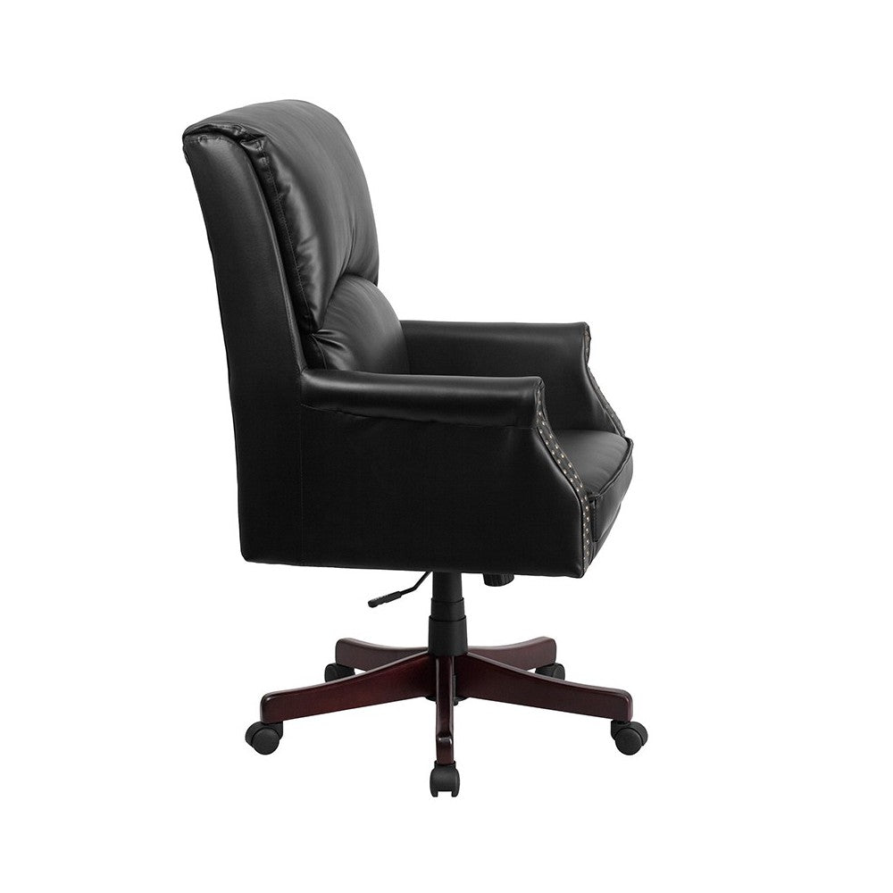 High Back Pillow Back Black LeatherSoft Executive Swivel Office Chair with Arms