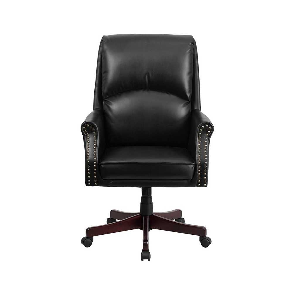 High Back Pillow Back Black LeatherSoft Executive Swivel Office Chair with Arms