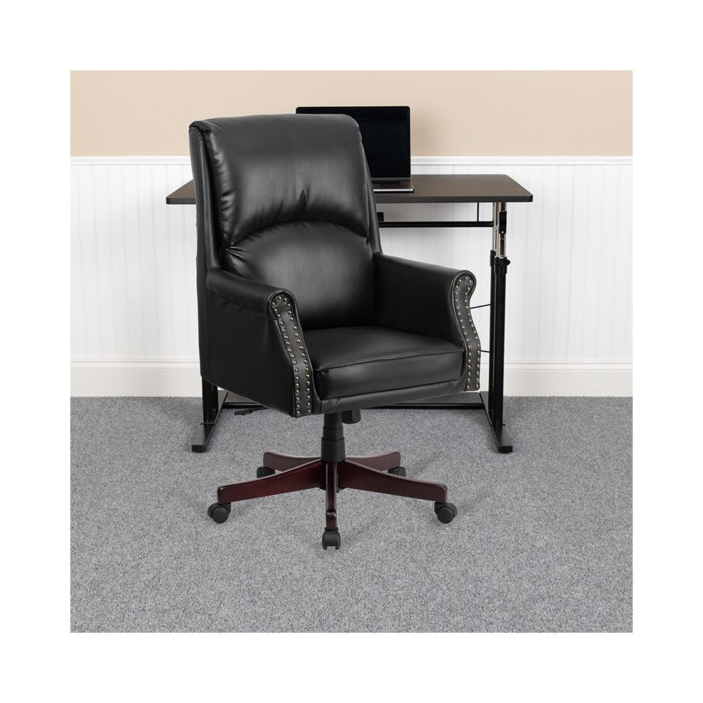 High Back Pillow Back Black LeatherSoft Executive Swivel Office Chair with Arms