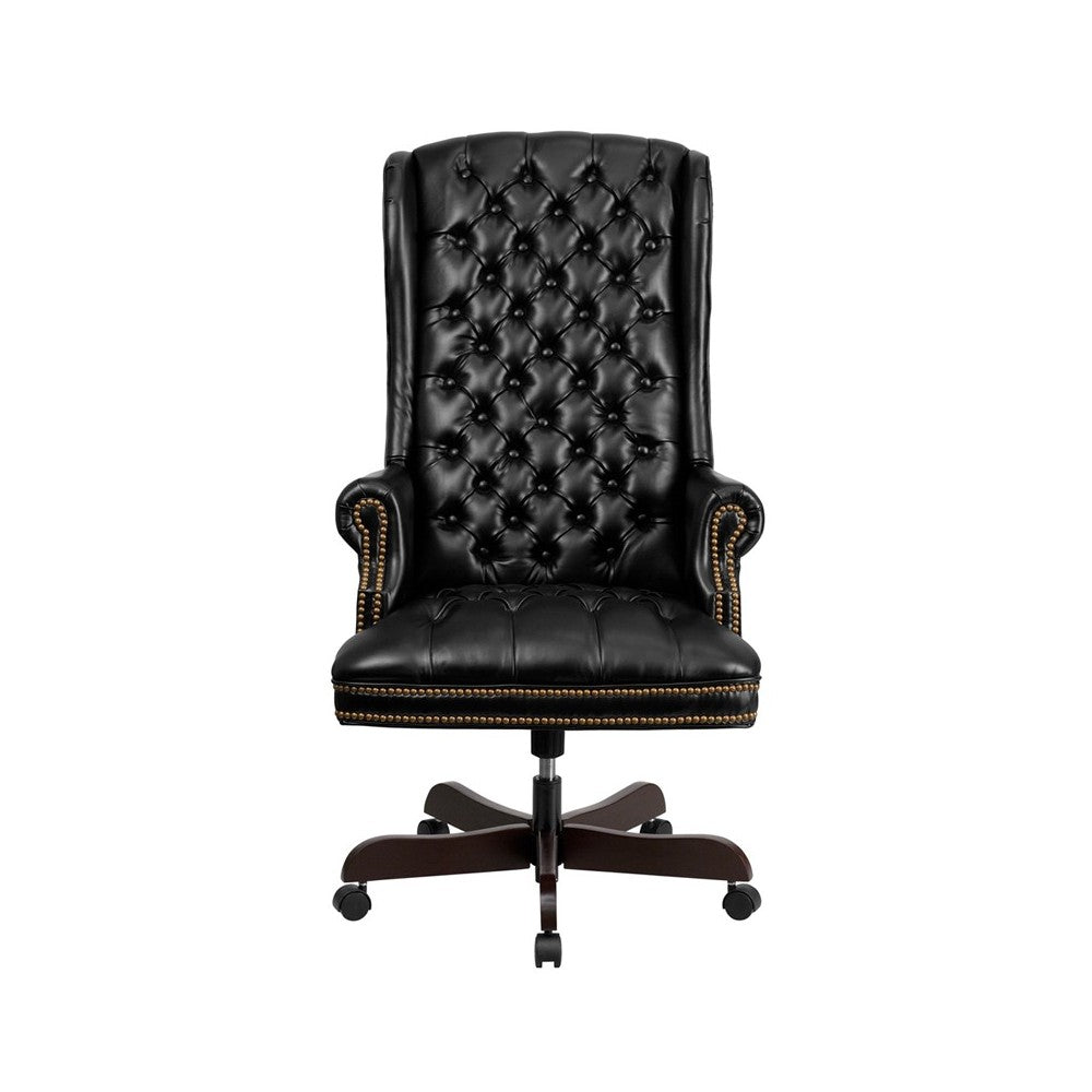 High Back Traditional Fully Tufted Black LeatherSoft Executive Swivel Ergonomic Office Chair with Arms