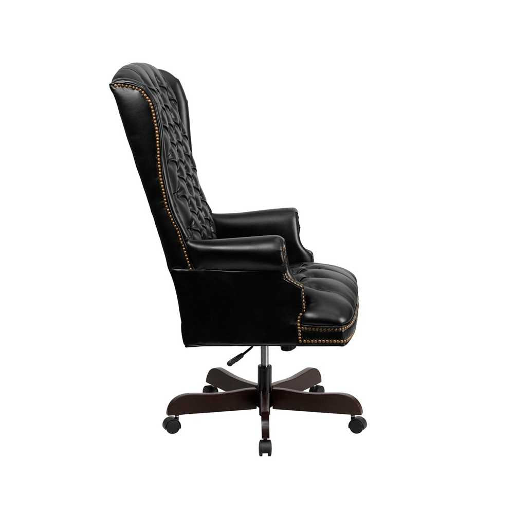 High Back Traditional Fully Tufted Black LeatherSoft Executive Swivel Ergonomic Office Chair with Arms