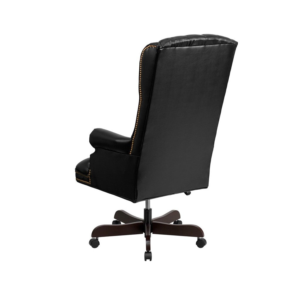 High Back Traditional Fully Tufted Black LeatherSoft Executive Swivel Ergonomic Office Chair with Arms