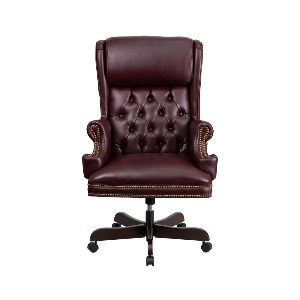High Back Traditional Tufted Burgundy LeatherSoft Executive Ergonomic Office Chair with Oversized Headrest & Arms