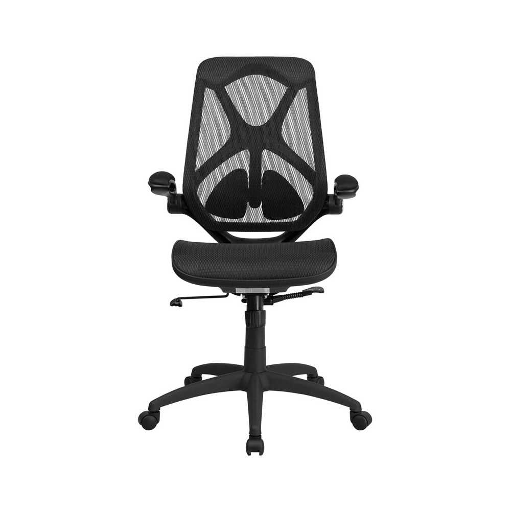 High Back Transparent Black Mesh Executive Ergonomic Office Chair with Adjustable Lumbar, 2-Paddle Control & Flip-Up Arms