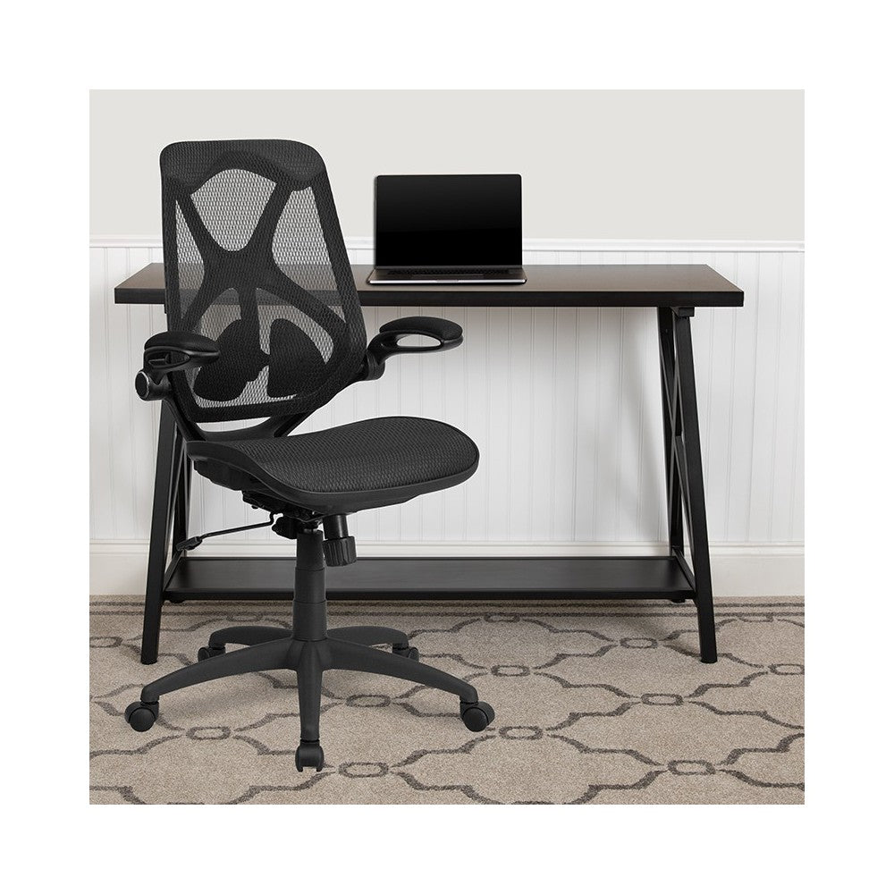 High Back Transparent Black Mesh Executive Ergonomic Office Chair with Adjustable Lumbar, 2-Paddle Control & Flip-Up Arms