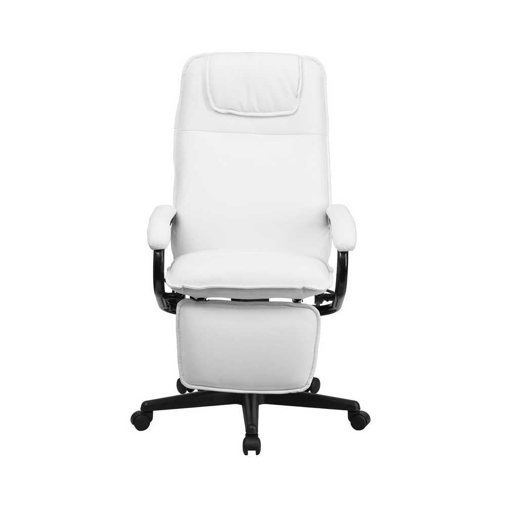 High Back White LeatherSoft Executive Reclining Ergonomic Swivel Office Chair with Arms