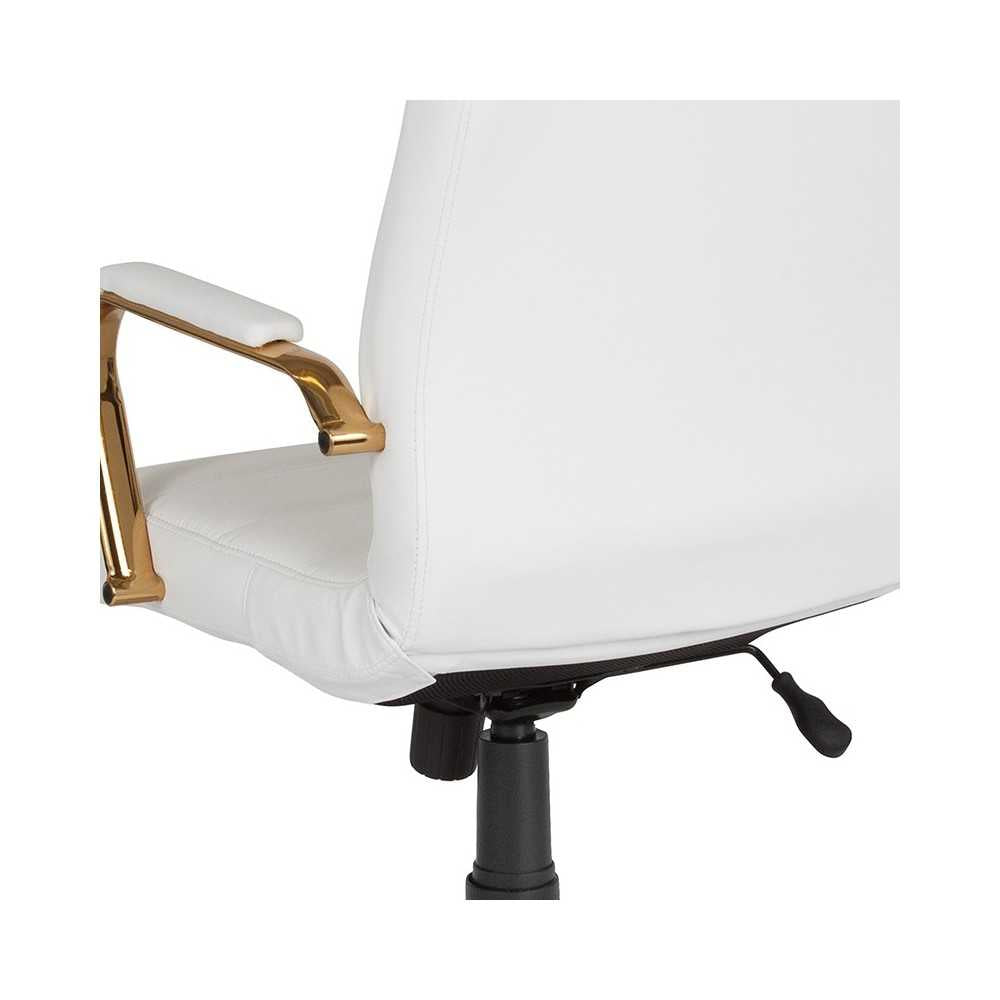 High Back White LeatherSoft Executive Swivel Office Chair with Gold Frame and Arms