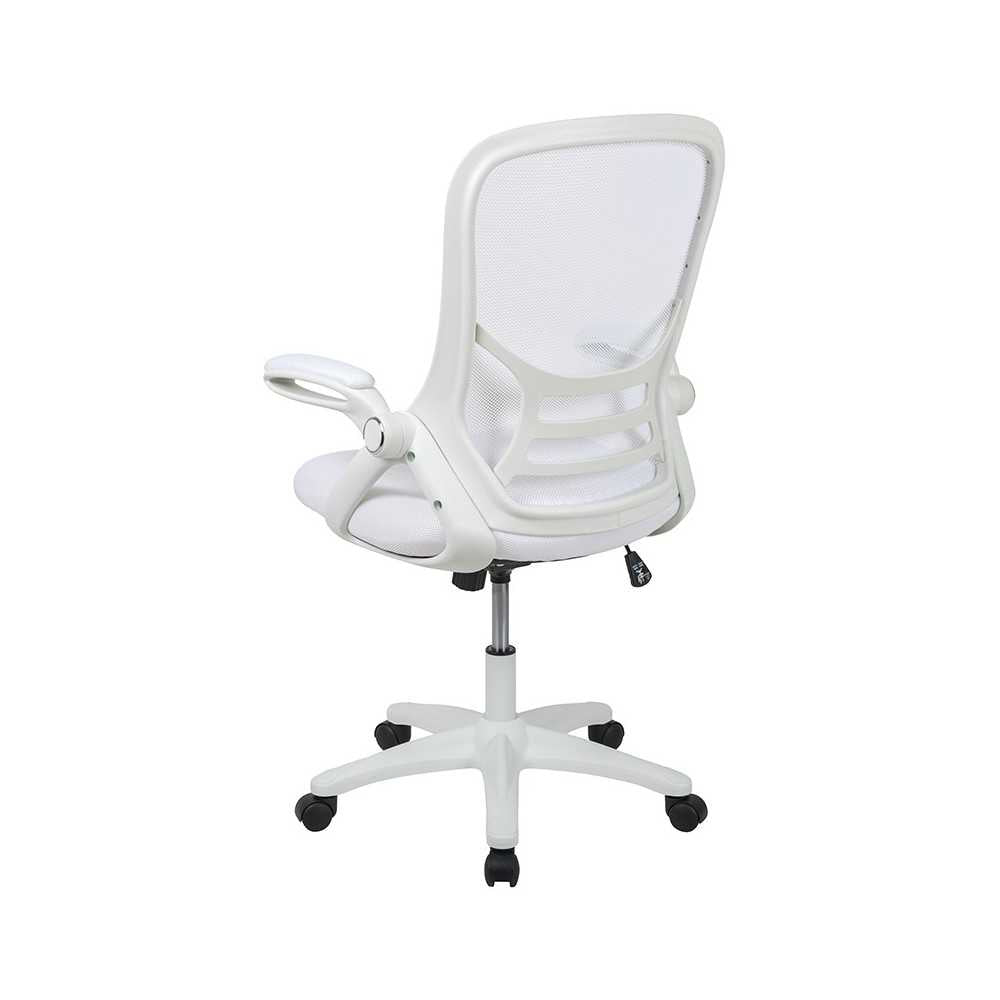 High Back White Mesh Ergonomic Swivel Office Chair with White Frame and Flip-up Arms