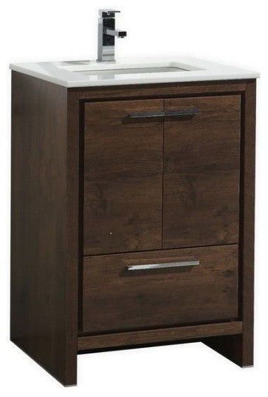 Dolce 24″ Rose Wood Modern Bathroom Vanity with White Quartz Counter-Top