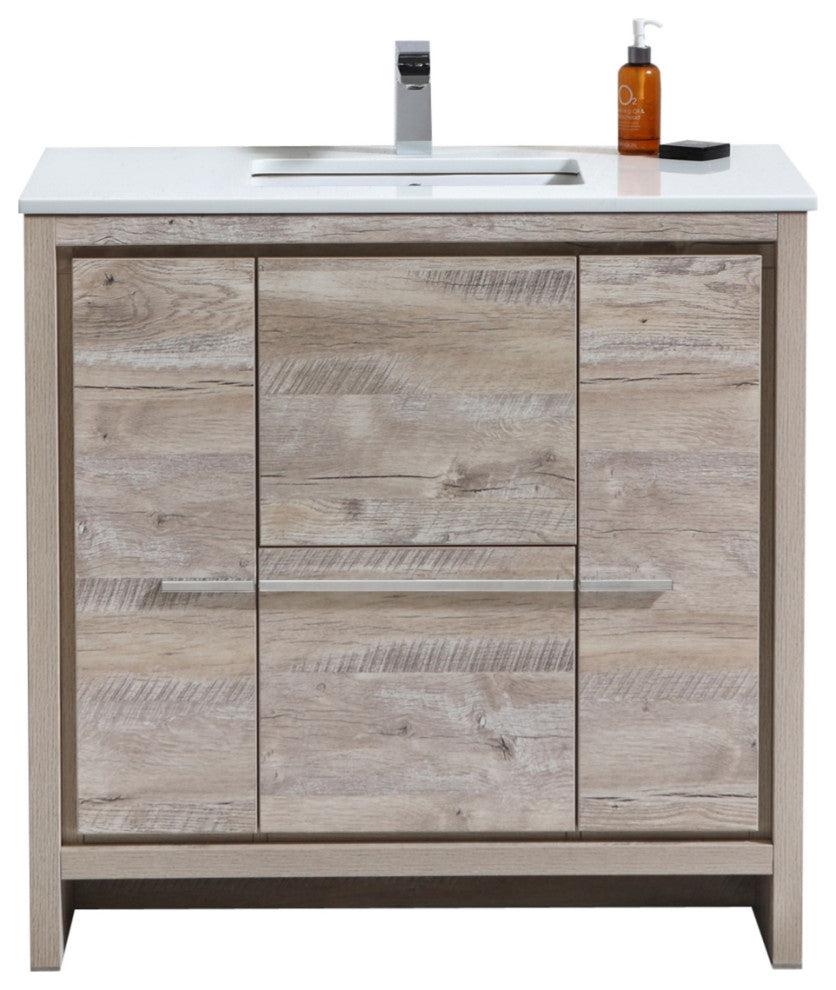 Dolce 36″ Nature Wood Modern Bathroom Vanity with White Quartz Counter-Top