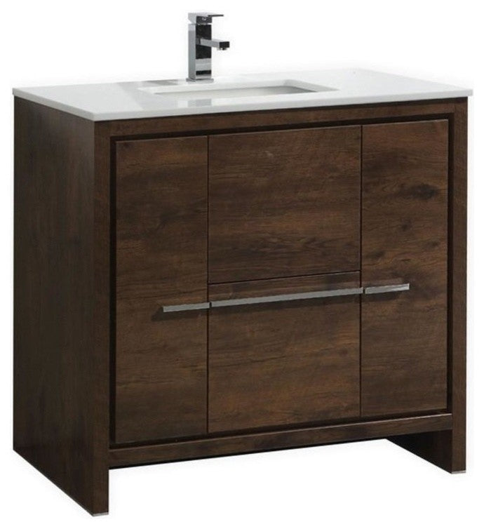 Dolce 36″ Rose Wood Modern Bathroom Vanity with White Quartz Counter-Top