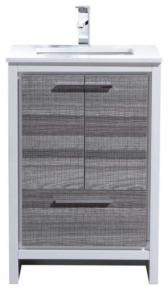 Dolce 24″ Ash Gray Modern Bathroom Vanity with White Quartz Counter-Top