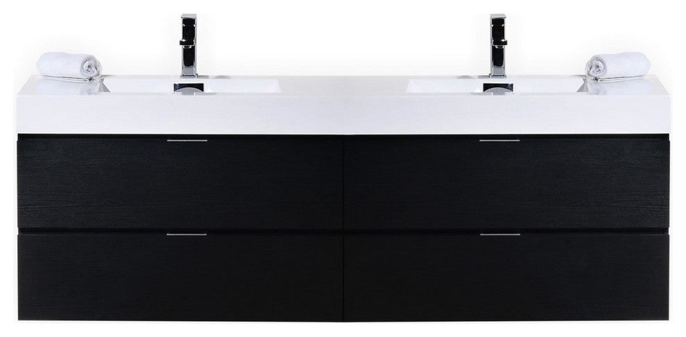 Bliss 80" Double Sink Black Wall Mount Modern Bathroom Vanity
