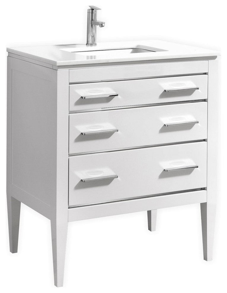 Eiffel 30'' High Gloss White Vanity W/ Quartz Counter Top