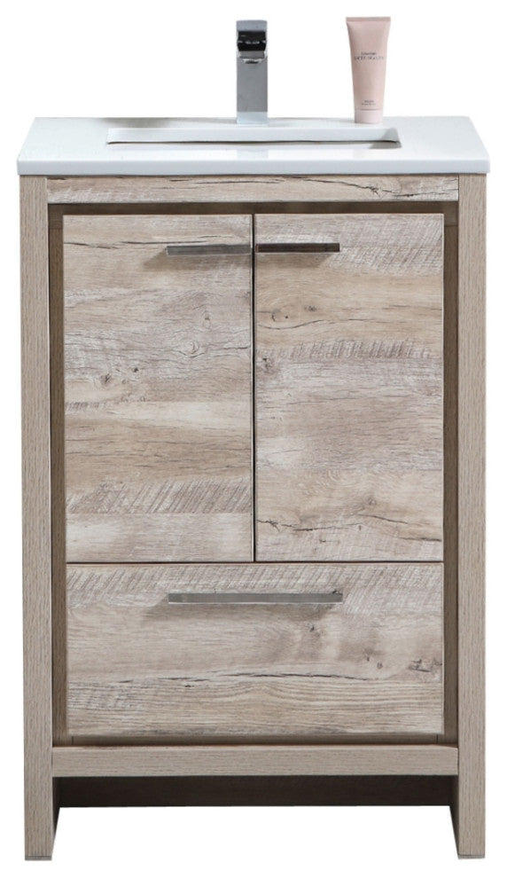 Dolce 24″ Nature Wood Modern Bathroom Vanity with White Quartz Counter-Top
