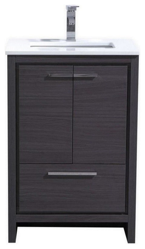 Dolce 24″ Gray Oak Modern Bathroom Vanity with White Quartz Counter-Top