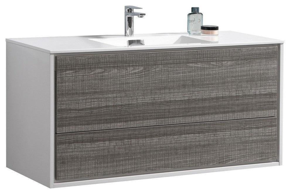 DeLusso 48" Single Sink Ash Gray Wall Mount Modern Bathroom Vanity