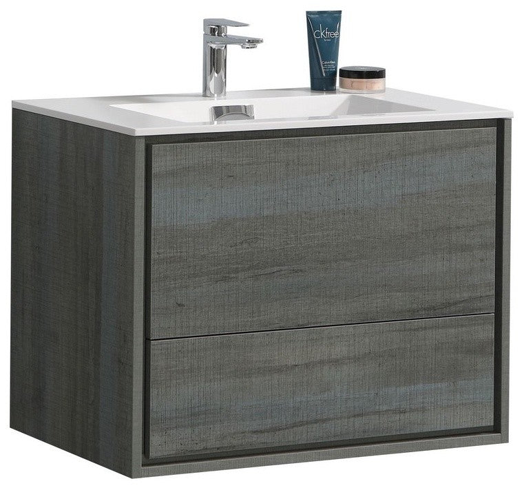 DeLusso 30" Ocean Gray Wall Mount Modern Bathroom Vanity