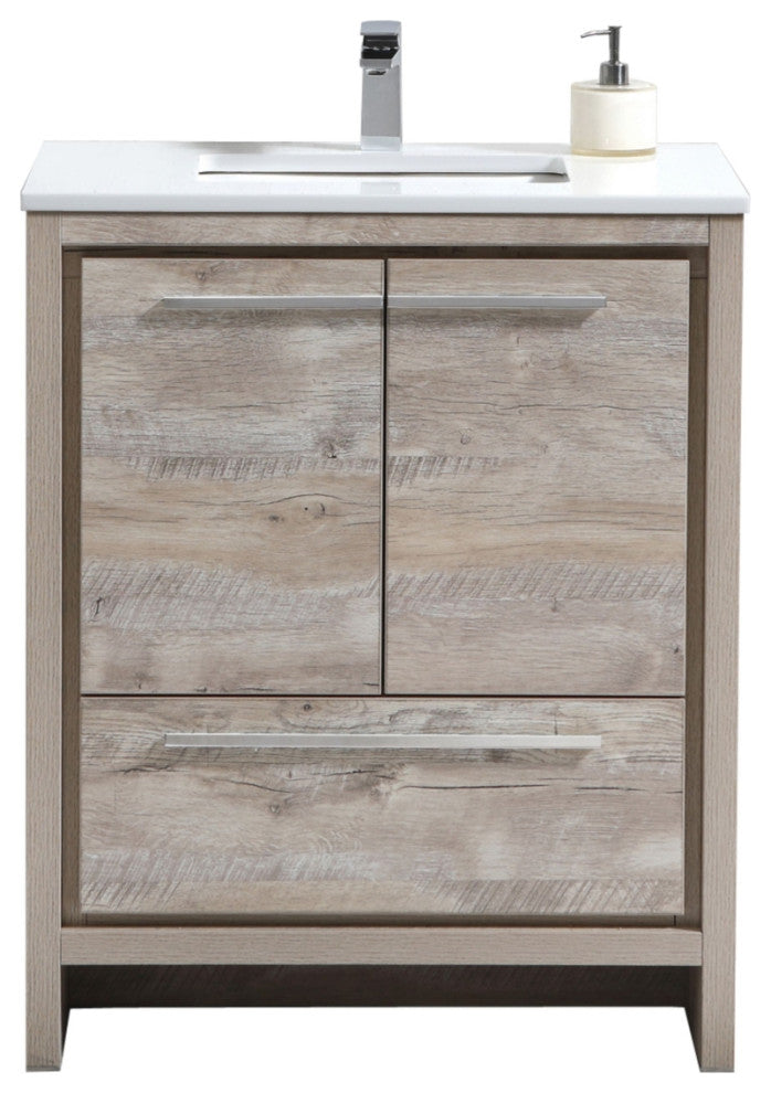 Dolce 30″ Nature Wood Modern Bathroom Vanity with White Quartz Counter-Top