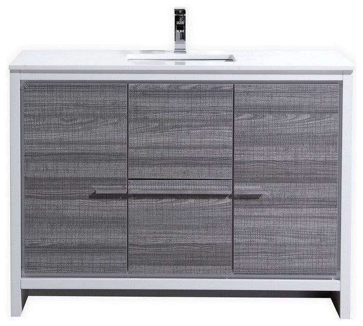 Dolce 48″ Ash Gray Modern Bathroom Vanity with White Quartz Counter-Top