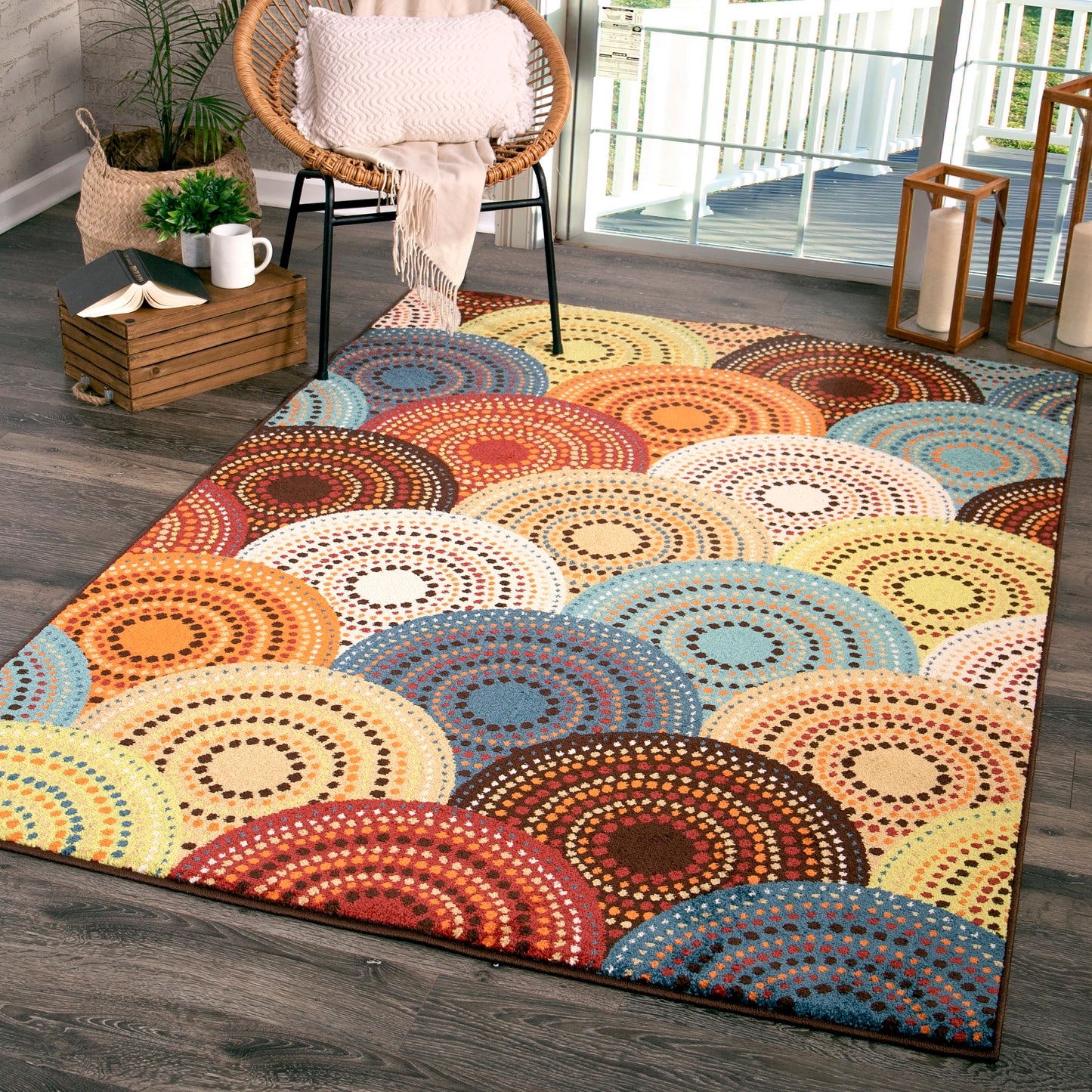 Orian Courtyard Bright Dotted Circles Multi 60"X84"