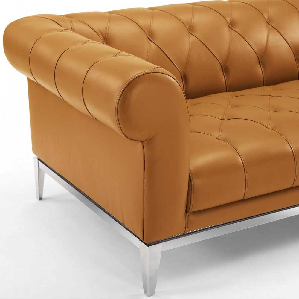 Idyll Tufted Button Upholstered Leather Chesterfield Loveseat, Tan