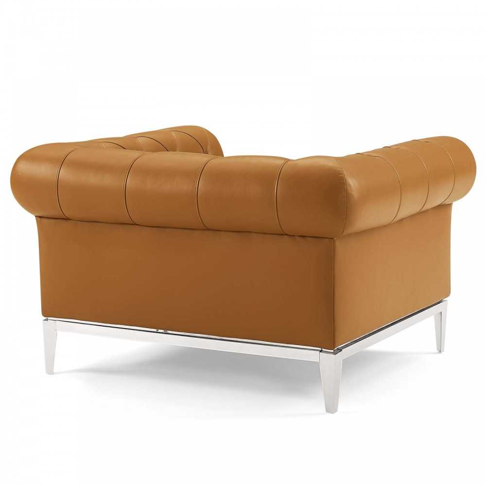 Idyll Tufted Upholstered Leather Loveseat and Armchair, Tan